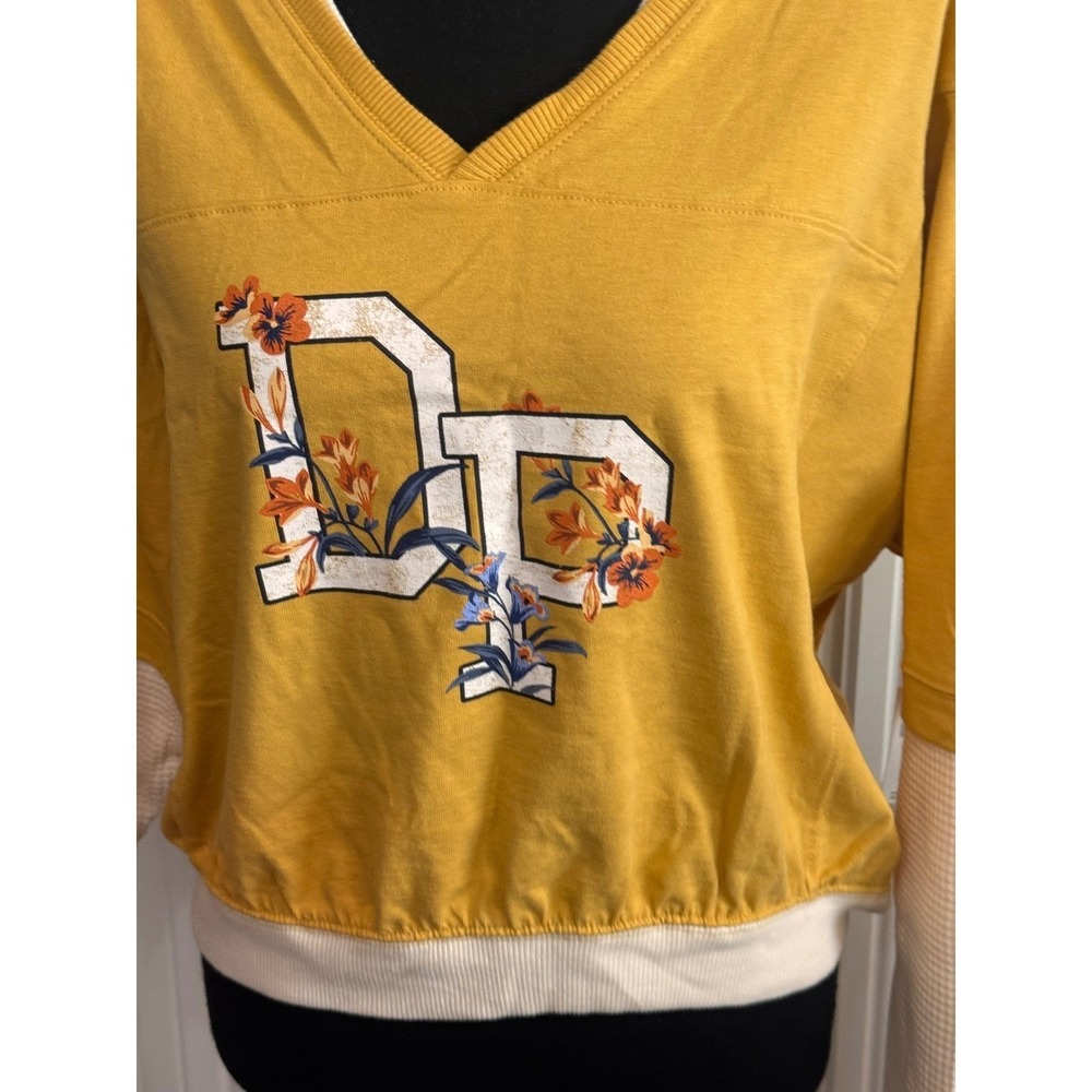 Anthropologie Yellow Floral DP Varsity Thermal Layered Top - Picture 3 of 7